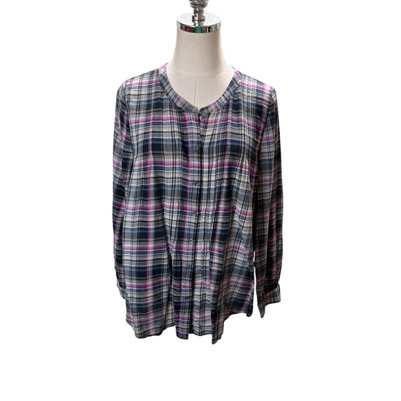 Joie Top Women's Size Large Blue Purple Plaid 100% Cotton Button Up - Picture 1 of 6